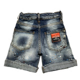 Yes London Ripped Denim Bermuda Shorts Plain Blue For Baby Girls