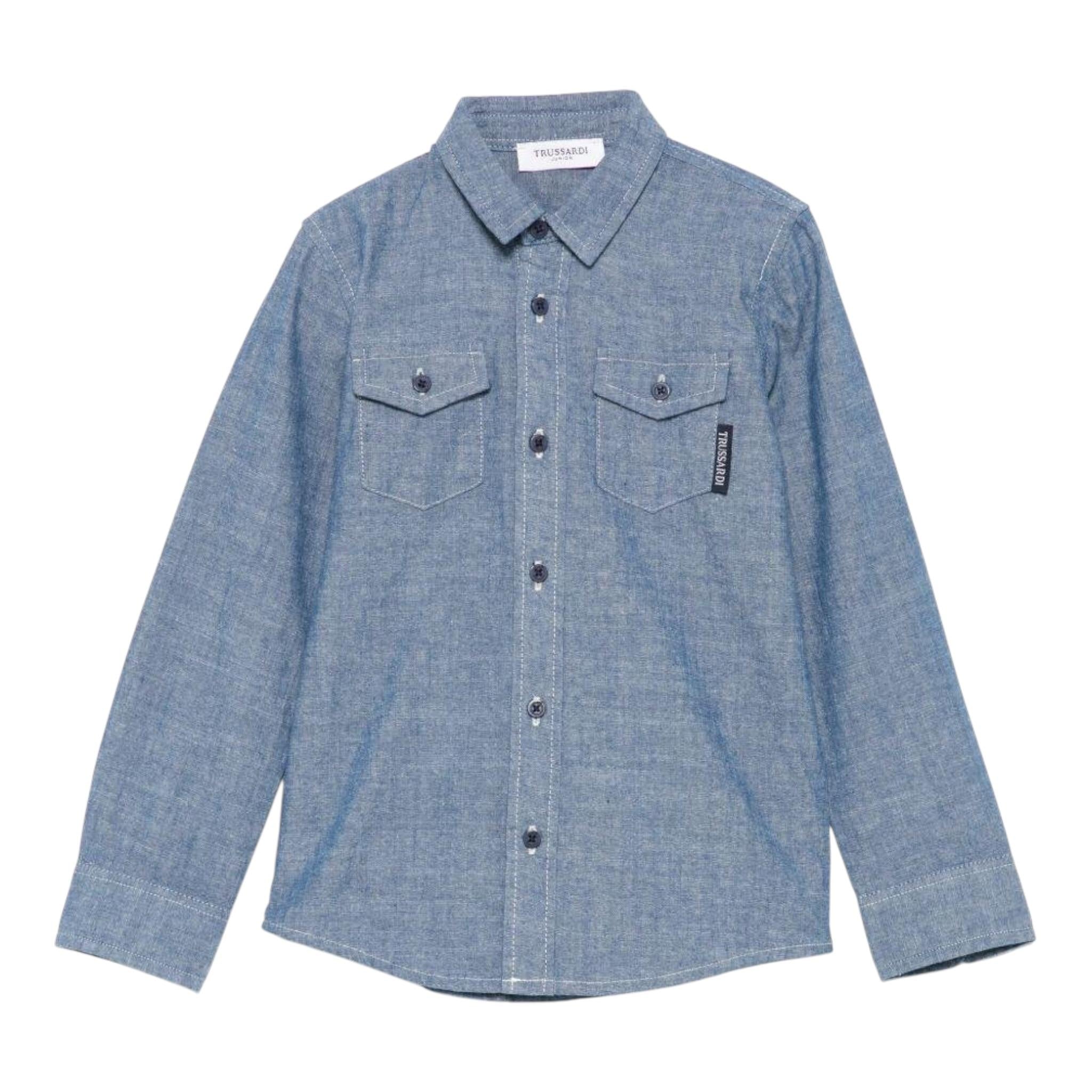 Trussardi Camicia Tinta Unita Manica Lunga In Denim per Bambino TBP25062CAJ AZZURRO TRUSSARDI 