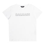 Balmain T-Shirt Girocollo Tinta Unita con Brillantini per Bambina BS8B61 BIANCO BALMAIN 