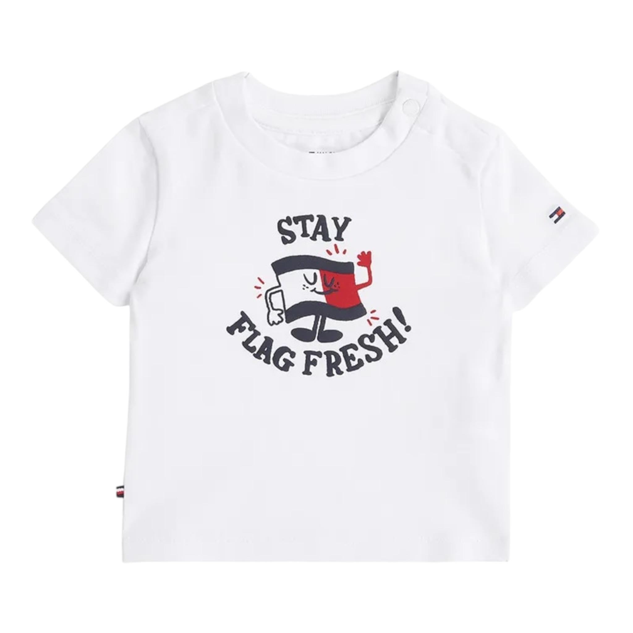 Tommy Hilfiger T-Shirt Girocollo Tinta Unita con Logo per Neonato KN0KN02024X BIANCO TOMMY HILFIGER 