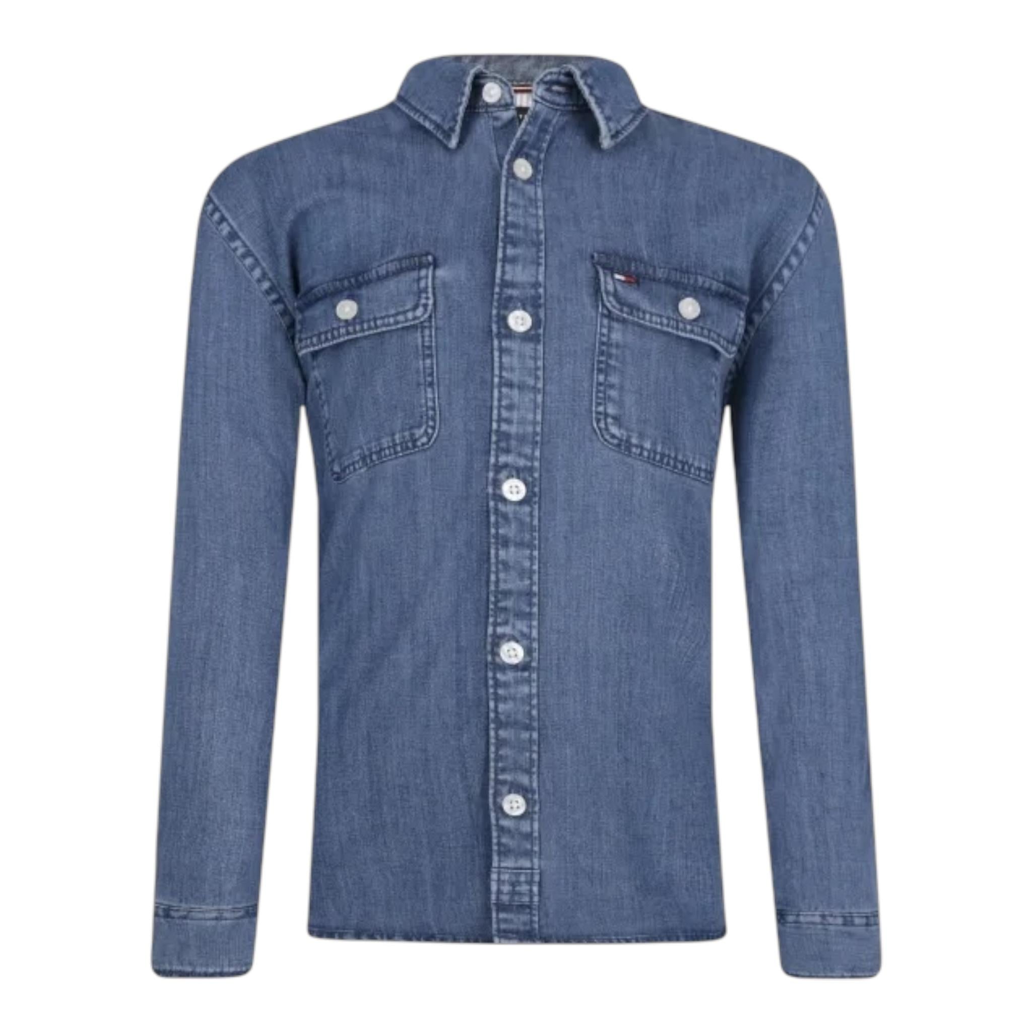 TOMMY HILFIGER camicia in denim tinta unita con tasche Blu per Bambino KB0KB08519 BLU TOMMY HILFIGER 