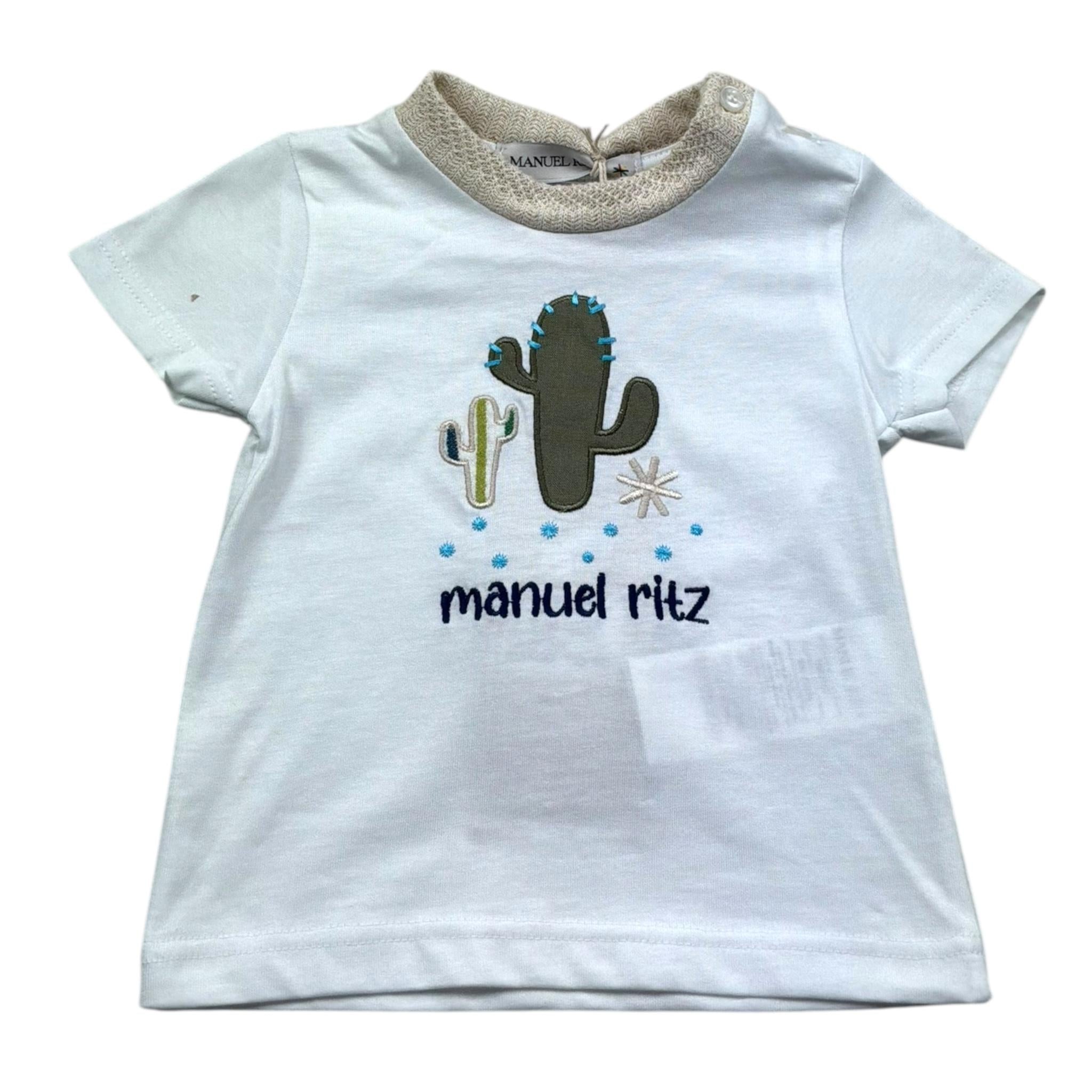 Manuel Ritz T-Shirt Girocollo Tinta Unita con Ricamo per Bambino MR3117 BIANCO MANUEL RITZ 