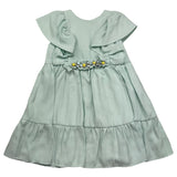 Barcellino Solid Color Half Sleeve Dress With Aqua Green Ruffles For Baby Girl