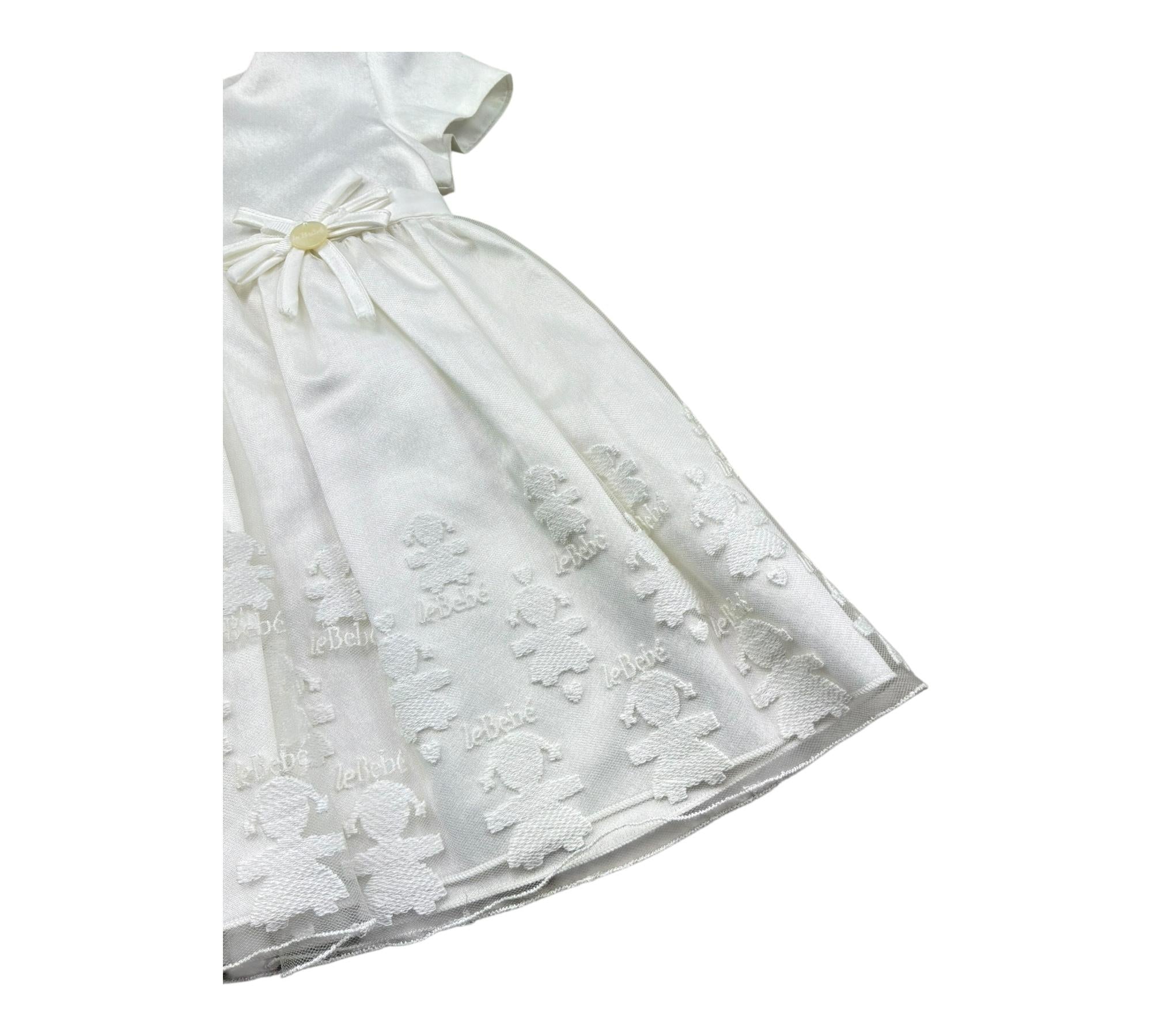 Le Bebe Abito Mezza Manica Tinta Unita con Fiocco per Neonata LBG0799 BIANCO LE BEBE 