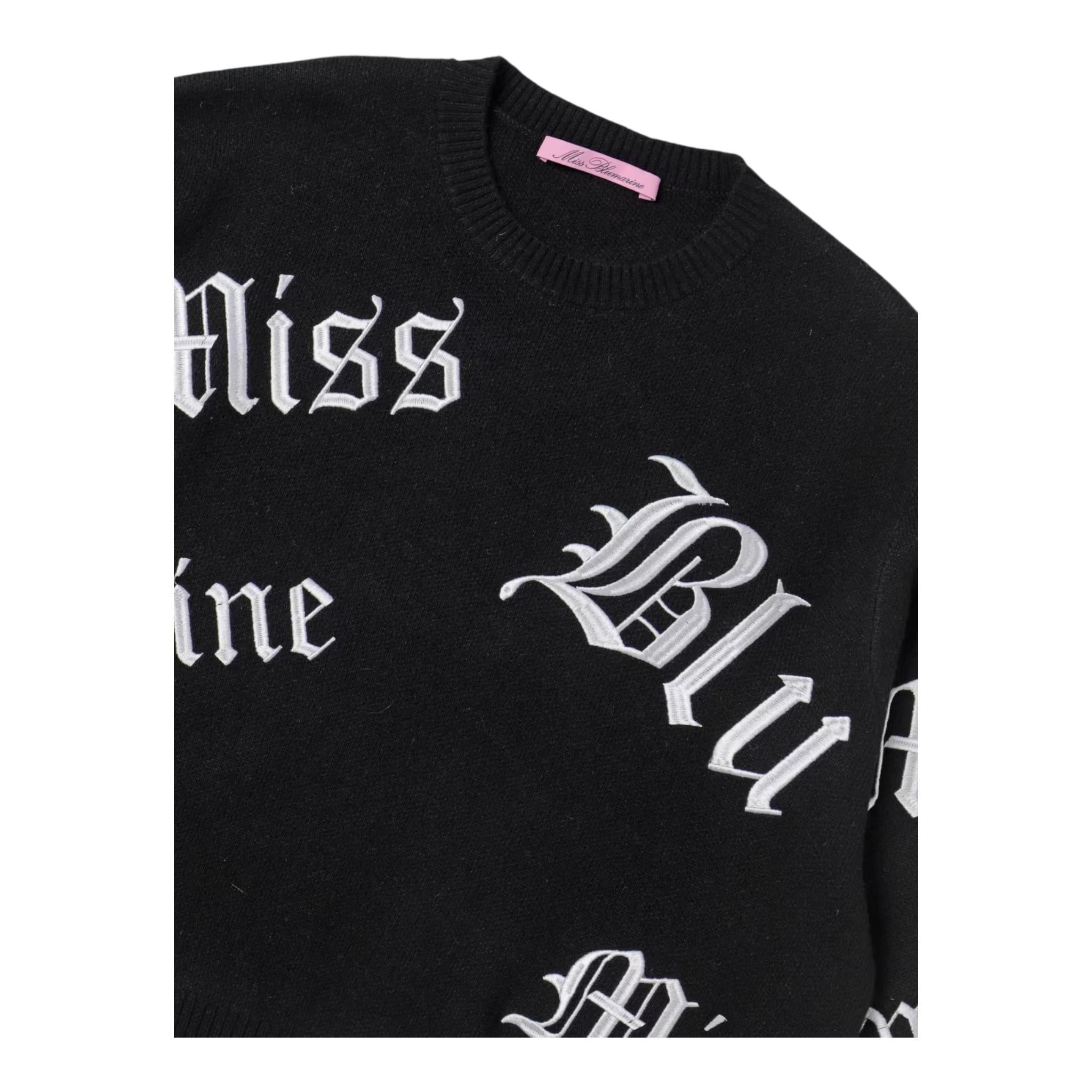 MISS BLUMARINE maglia tinta unita con stampa  Nero per Bambina IF3053 NERO MISS BLUMARINE 