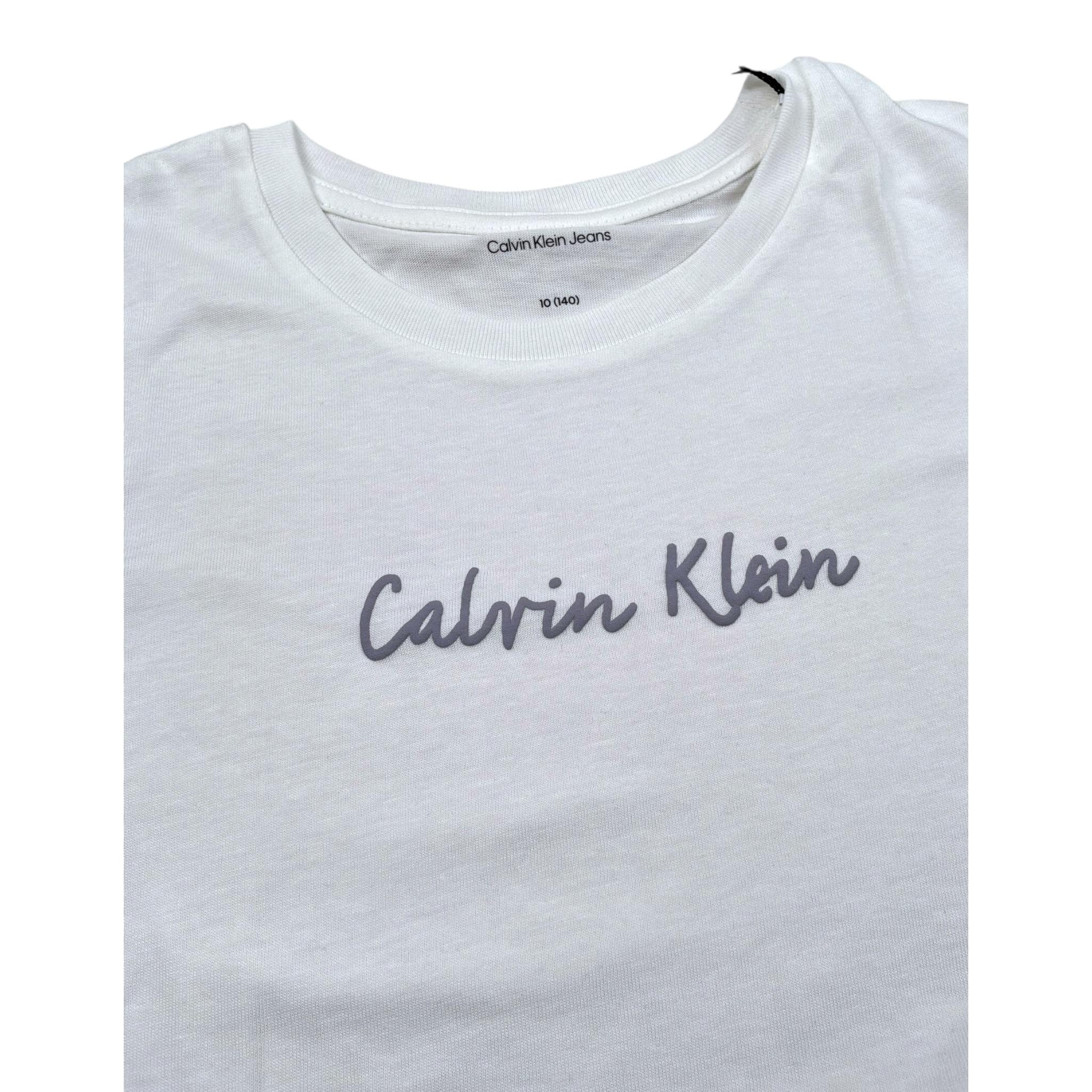 Calvin Klein T-Shirt Girocollo Tinta Unita con Logo per Bambina IG0IG02857 BIANCO CALVIN KLEIN 