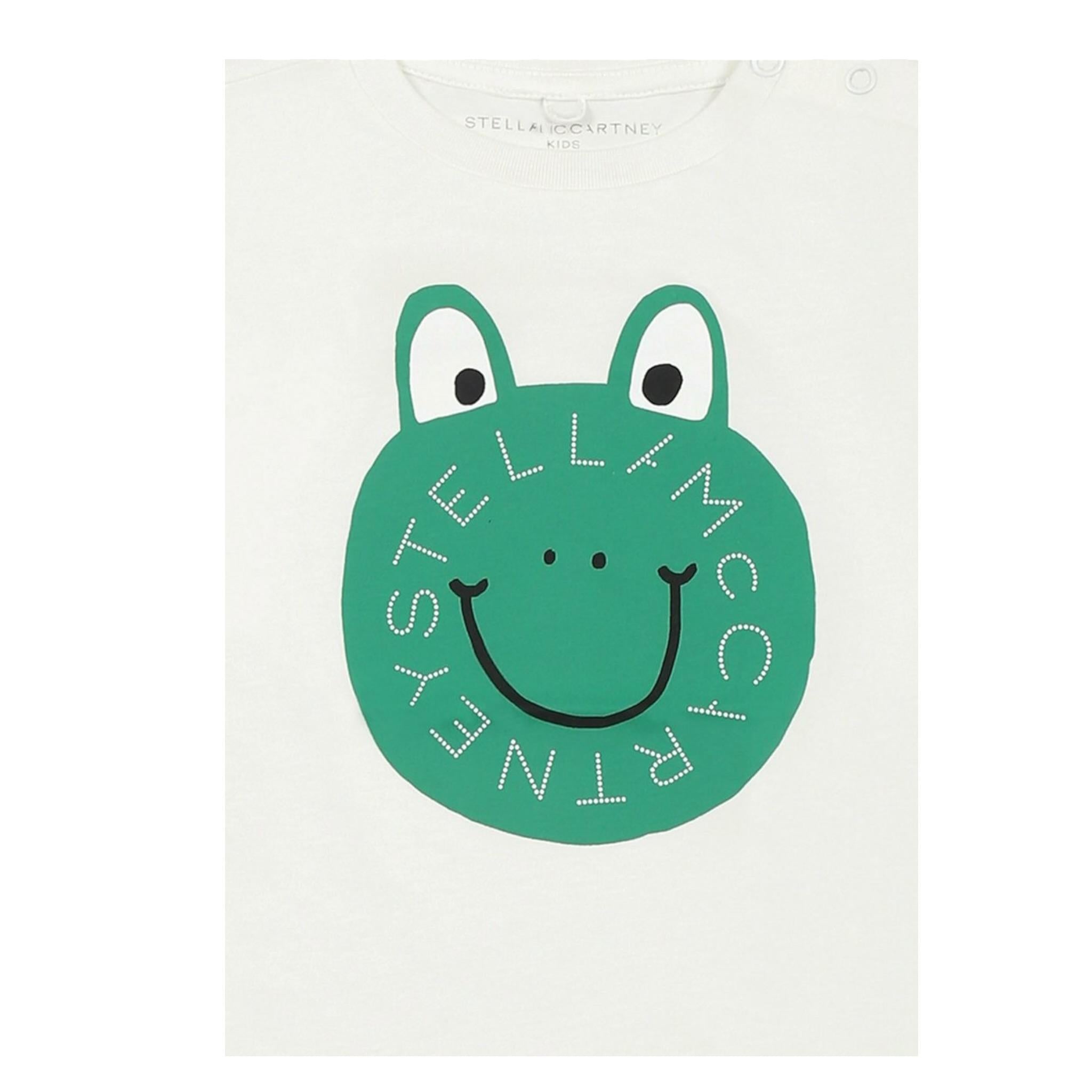 Stella Mccartney T-Shirt Girocollo Tinta Unita con Stampe Rana per Bambino TW8571 BIANCO STELLA McCARTNEY 