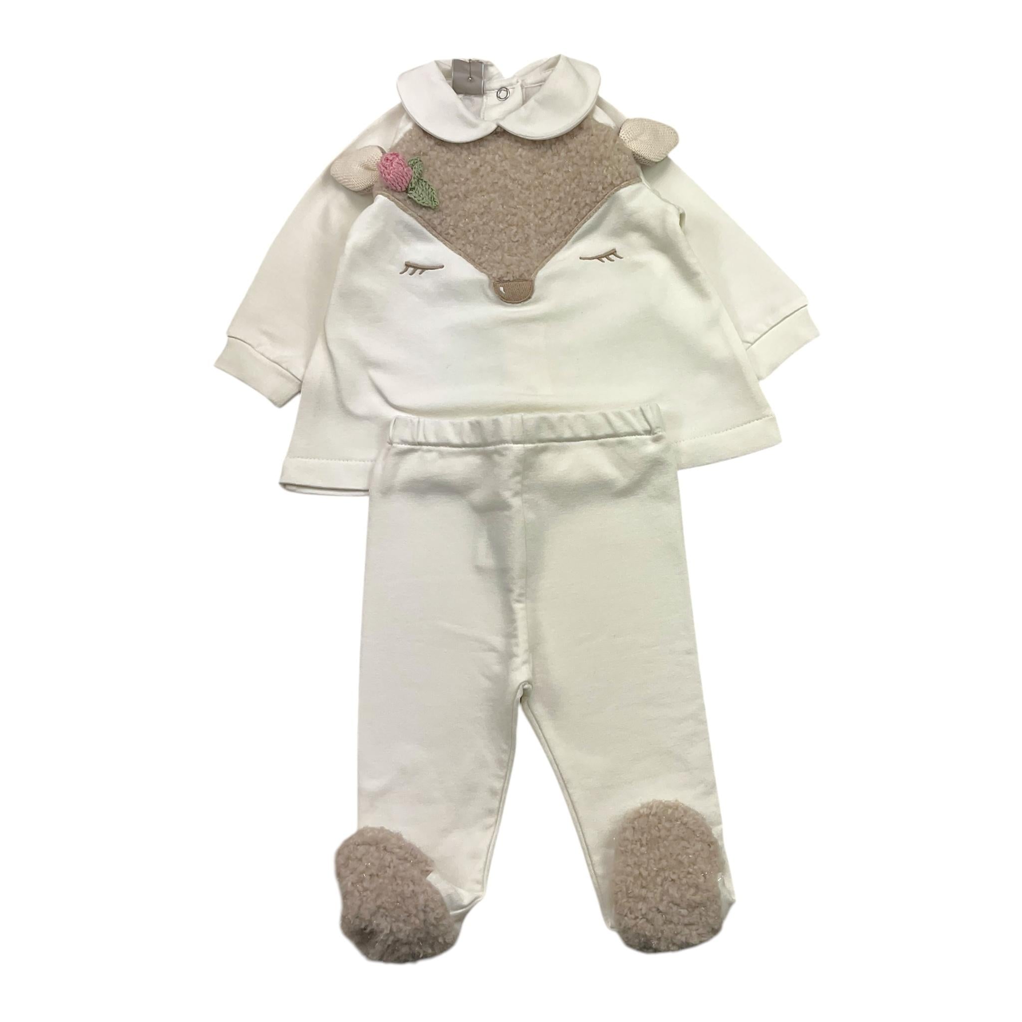 MARLU' complato 2pz shirt-ghettina tinta unita con stampa Bianco per Neonata IG1016 BIANCO MARLU' 