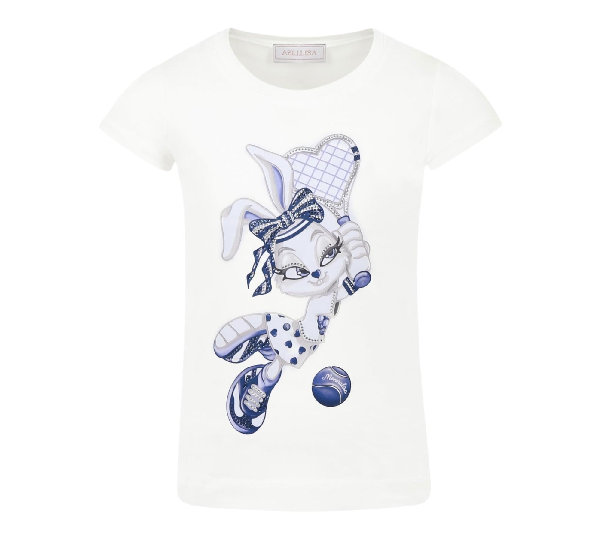 Monnalisa T-Shirt Girocollo Tinta Unita con Stampa per Bambina 19E615 BIANCO MONNALISA 
