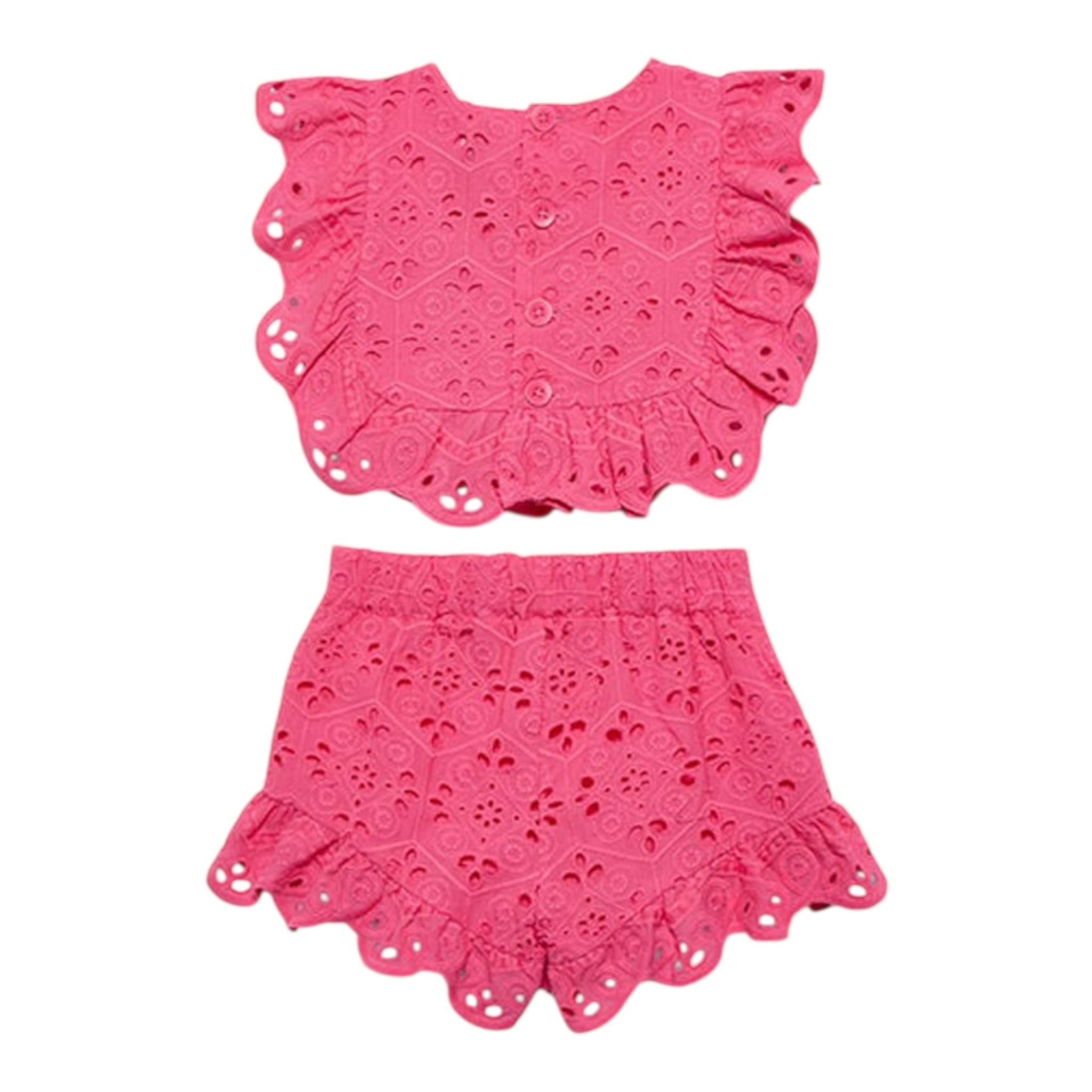 Abel & Lula Completo 2 Pezzi Traforato Top-Short per Bambina 5218 SALMONE ABEL & LULA 