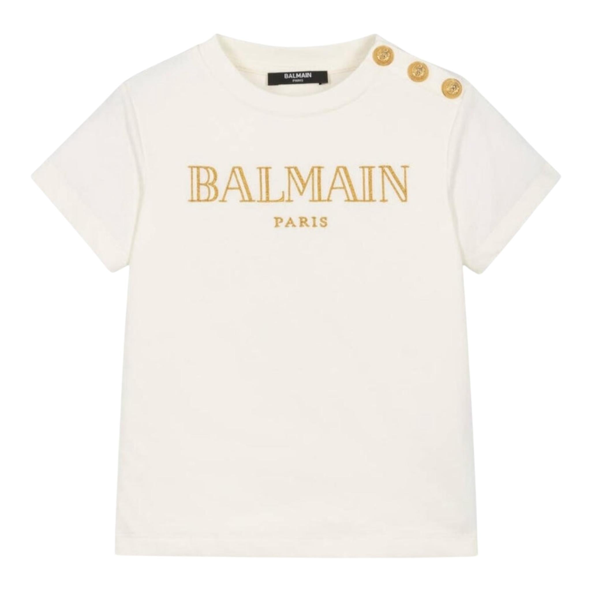 Balmain T-Shirt Tinta Unita con Logo per Bambina BV8B91 PANNA BALMAIN 