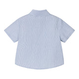 Emporio Armani Solid Color Half Sleeve Shirt With Striped Pattern And Blue Logo For Newborns