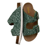 Colors Of California Solid Color Sandals With Glitter Buckles Green For Girls