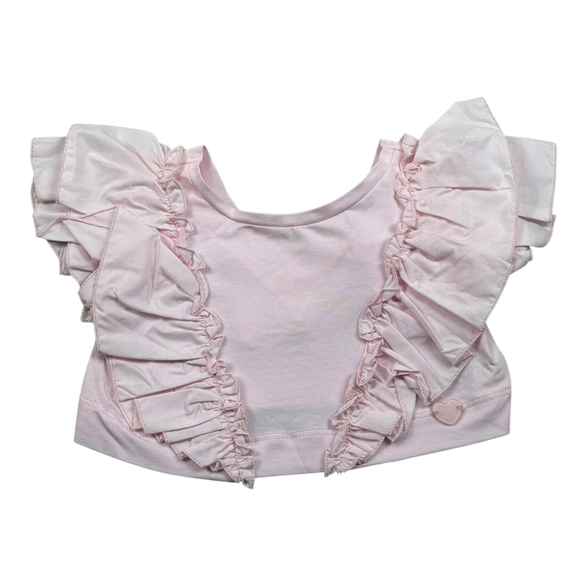 Monnalisa Top Giromanica tinta unita con Rouches Rosa per Neonata 17A300 ROSA MONNALISA 