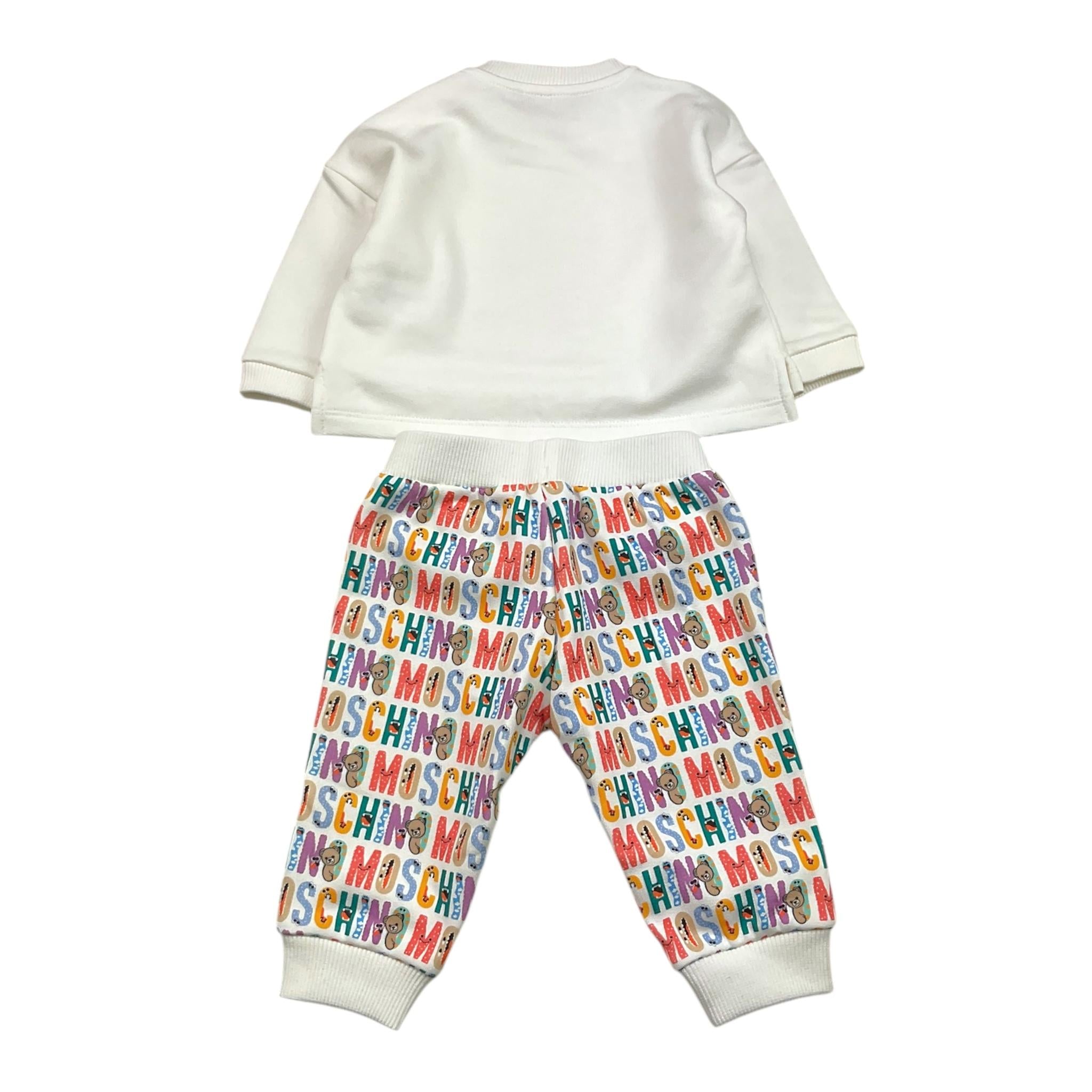 MOSCHINO completo 2pz felpa-pantalone tinta unita logato Bianco per Neonato MUK05C BIANCO MOSCHINO 