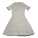 Relish Two-Tone Half Sleeve Dress With Black/White Striped Pattern For Girls