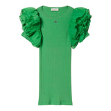 Twinset Solid Color Half Sleeve Dress With Green Tulle For Girls