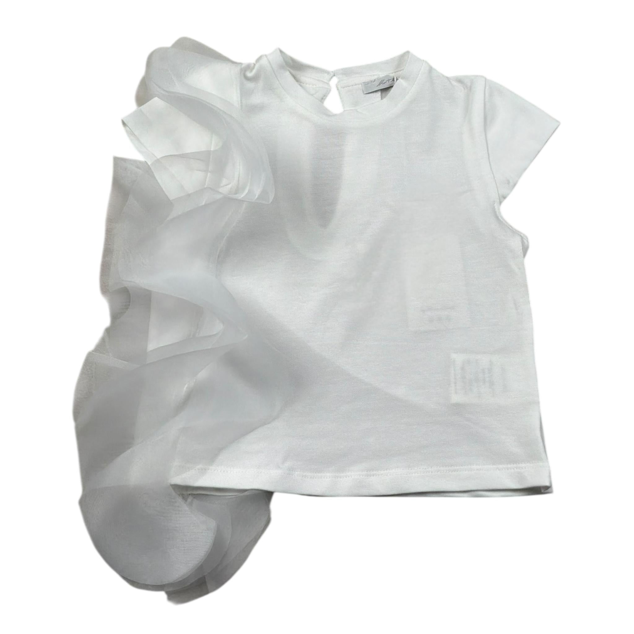 M+E' T-Shirt Girocollo Tinta Unita con Tulle per Bambina UE1768 BIANCO M+E' 