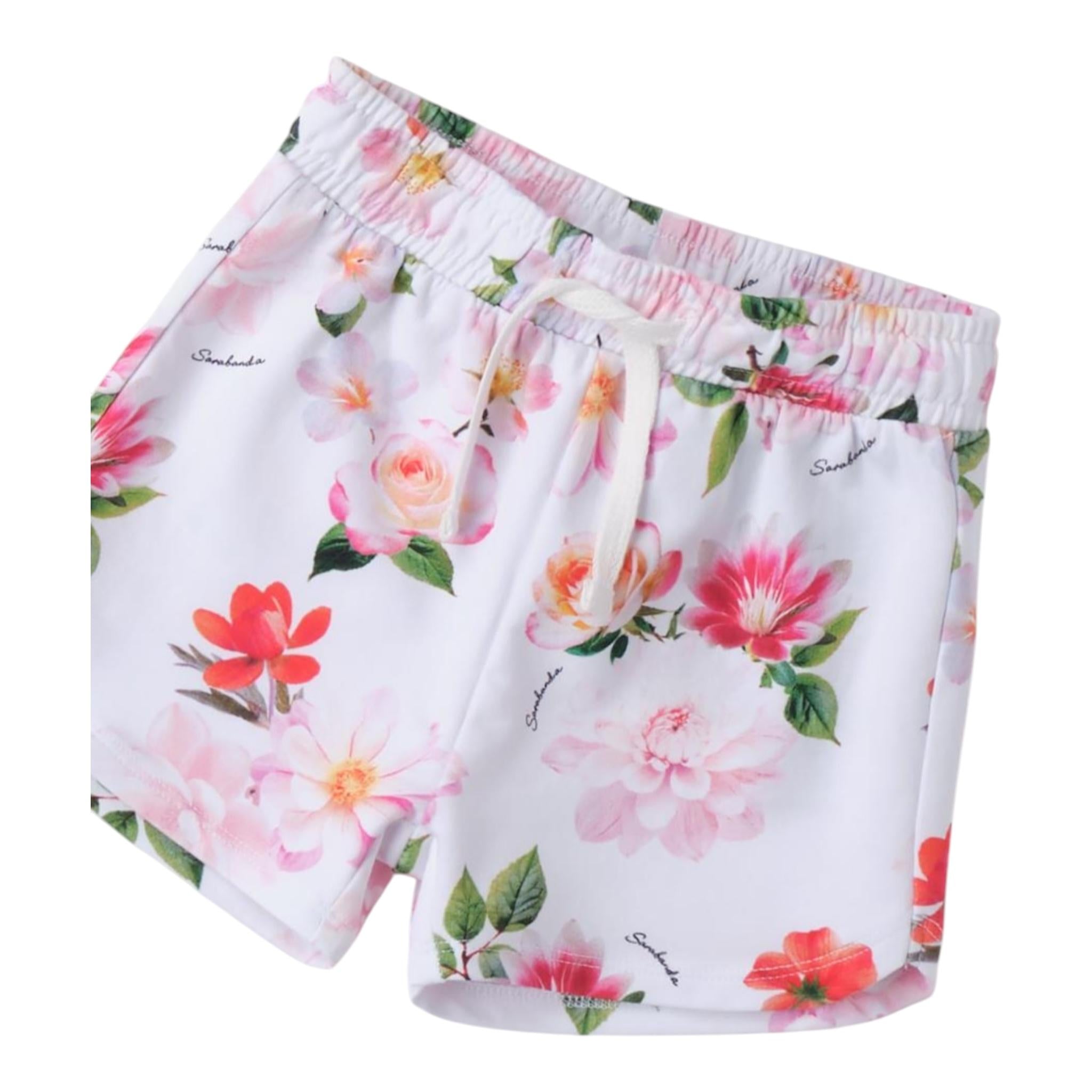 Sarabanda Short Tinta Unita con Fantasia Fiori per Bambina 0B221 BIANCO SARABANDA 