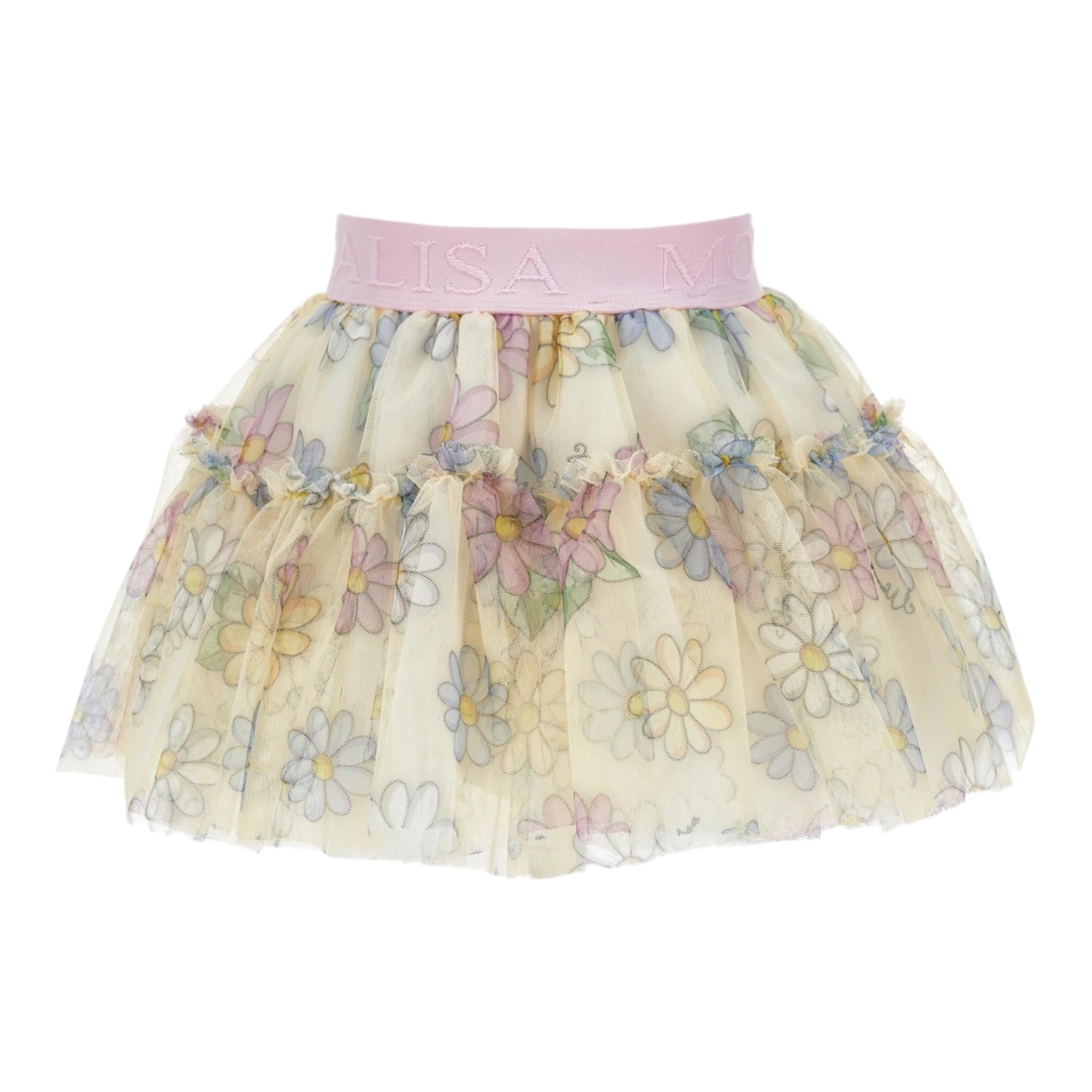 Monnalisa Gonna Tinta Unita In Tulle con Stampa Fiori per Neonata 31E702 GIALLO MONNALISA 