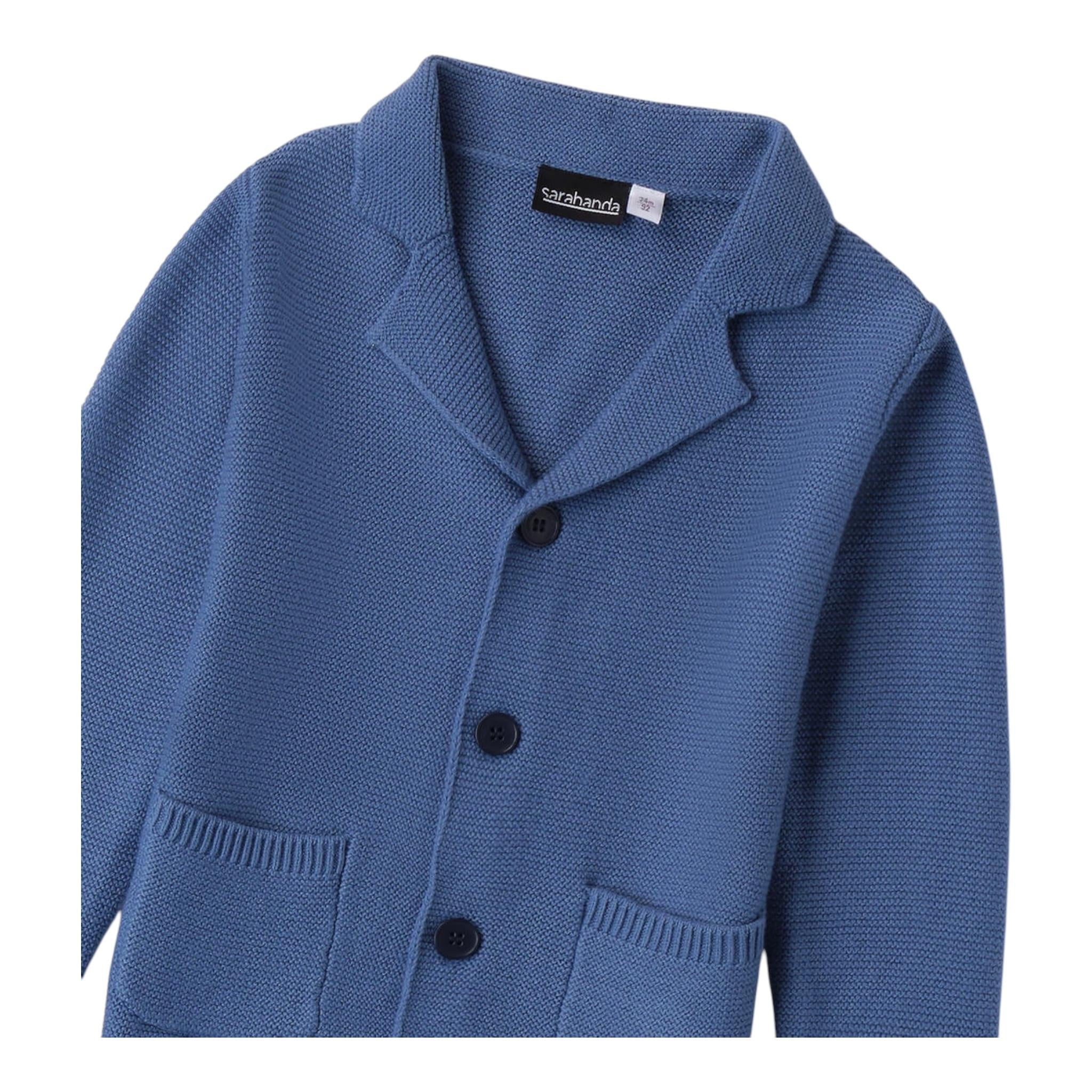 SARABANDA giacca in maglia tinta unita con toppe Blu per Bambino 0A104 BLU SARABANDA 