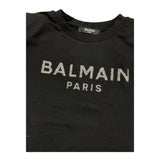 Balmain Solid Color Crew Neck Crop T-Shirt With Glitter Print Black For Girls