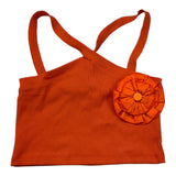 Mariuccia Orange Ribbed Solid Color Top for Girls