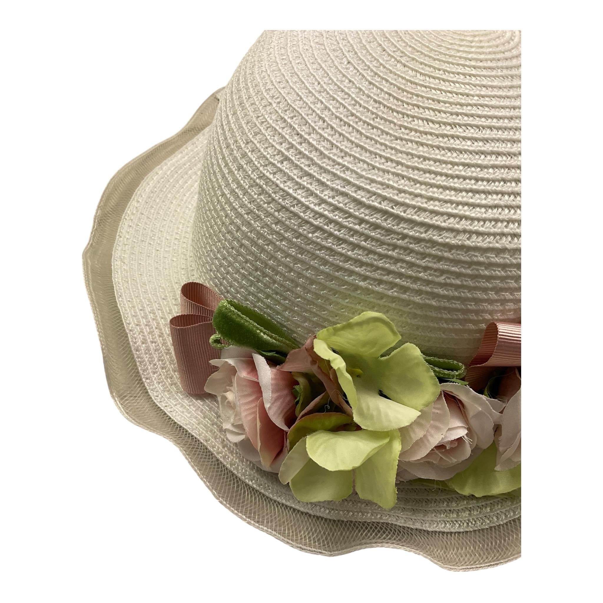 Colori Chiari Cappello In Paglia Tinta Unita con Applicaizoni per Neonata FN9982199 PANNA COLORI CHIARI 