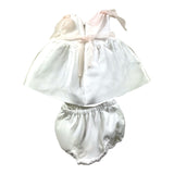 La Stupenderia Set Ceremony Dress With Bow And White Culotte For Newborn