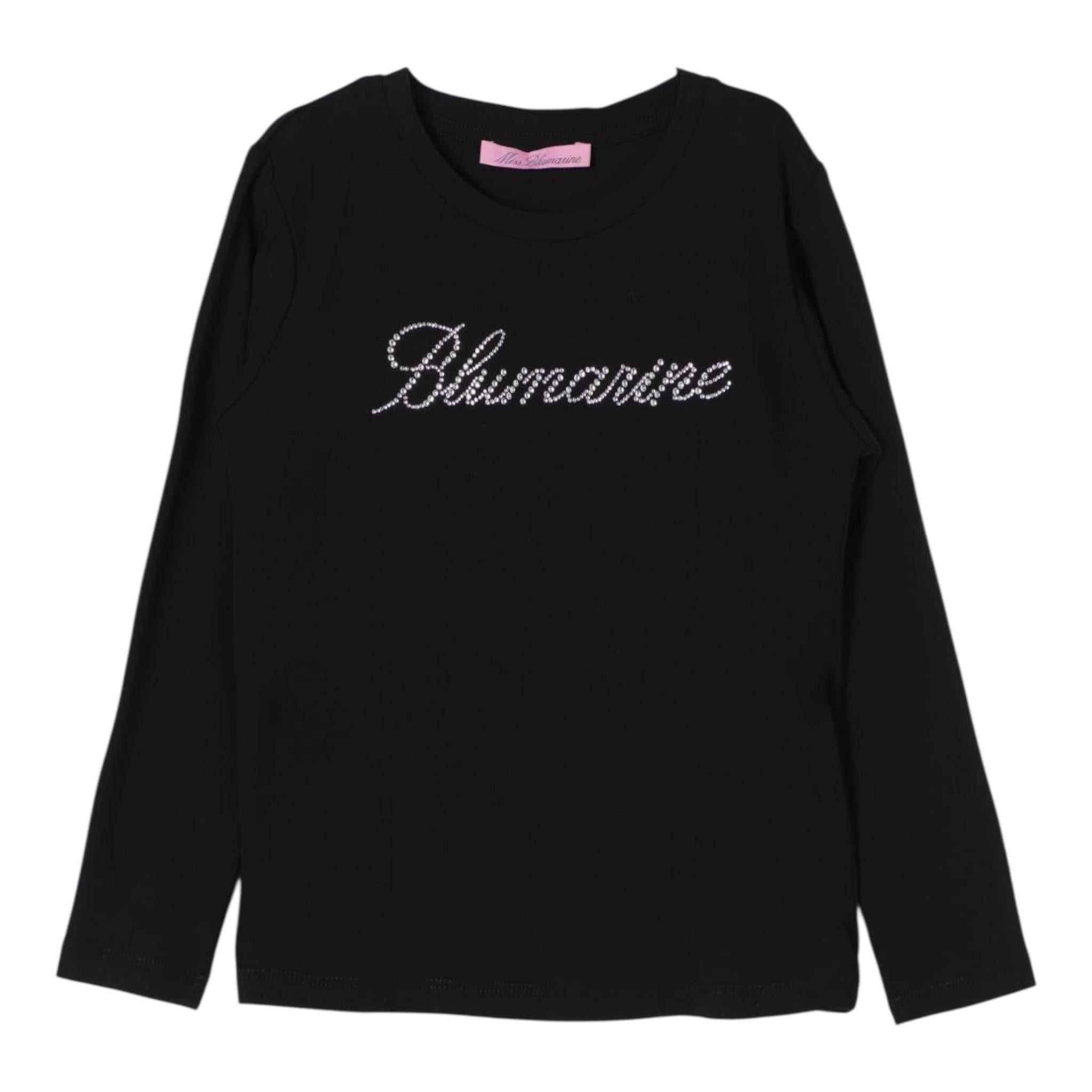 MISS BLUMARINE shirt girocollo tinta unita con stampa brillantinata Nero per Bambina IF4097 NERO MISS BLUMARINE 