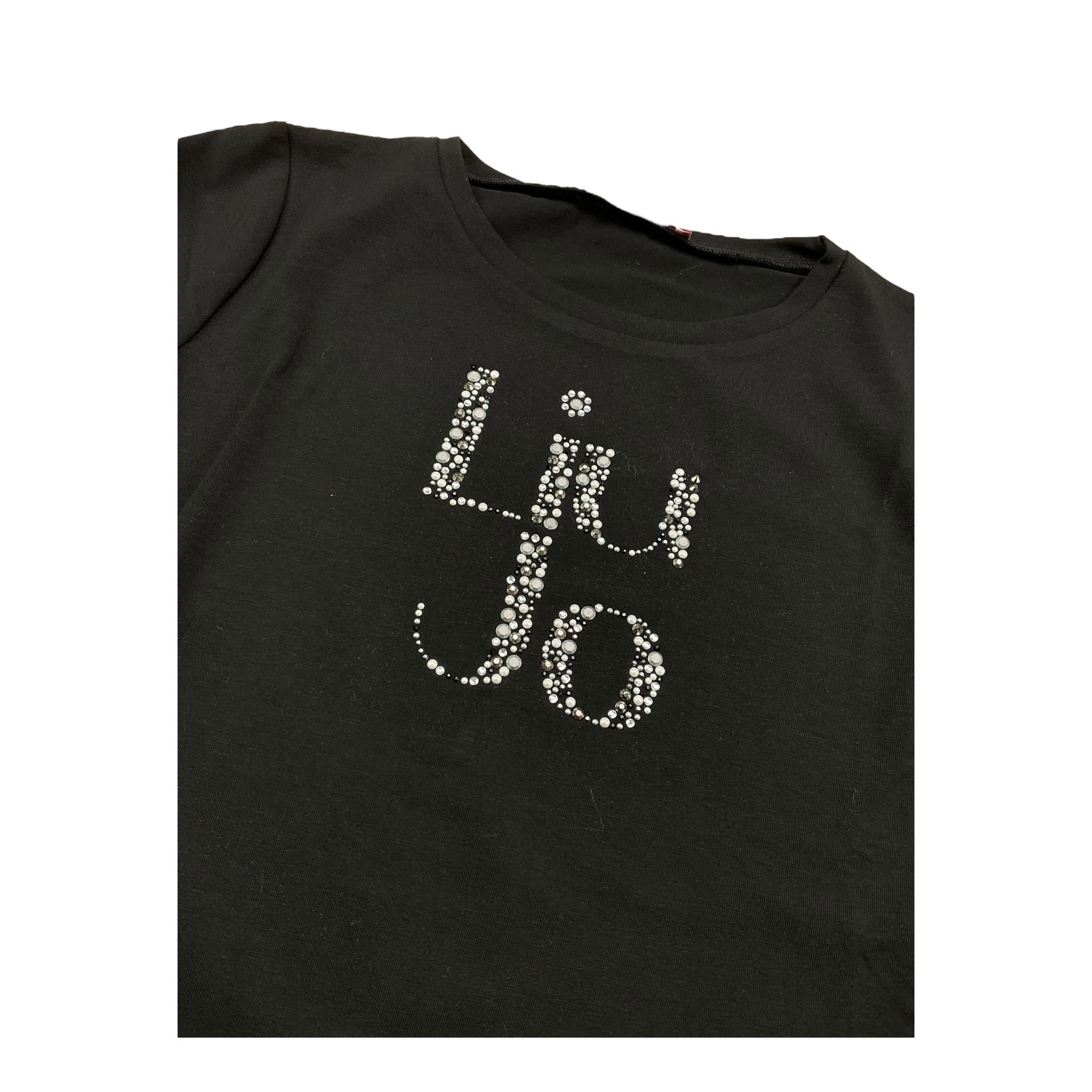 LIU JO shirt girocollo tinta unita con stampa e applicazioni Nero per Bambina GF4093XX NERO LIU JO 