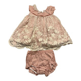 Valentina Bebes Set Solid Color Dress with Embroidery-Pink Culotte for Newborn