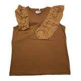 Mariuccia Plain Brown Ruffled Tank Top For Girls