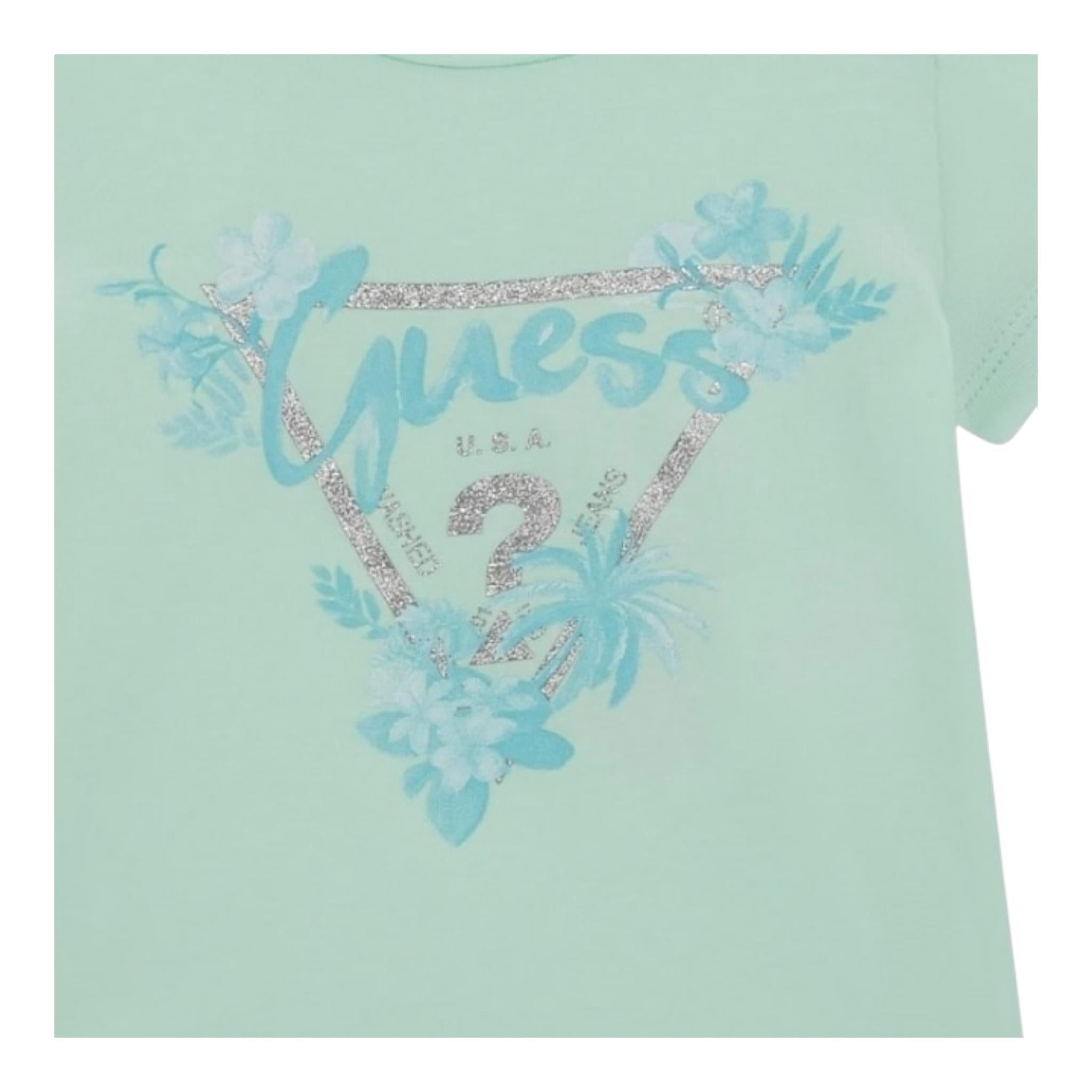 Guess T-Shirt Girocollo Tinta Unita con Stampa per Neonata A5GI03K6YW4 VERDE ACQUA GUESS 