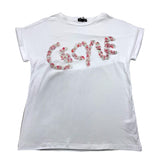 Cecyle Solid Color Crew Neck T-Shirt With Print White For Girls