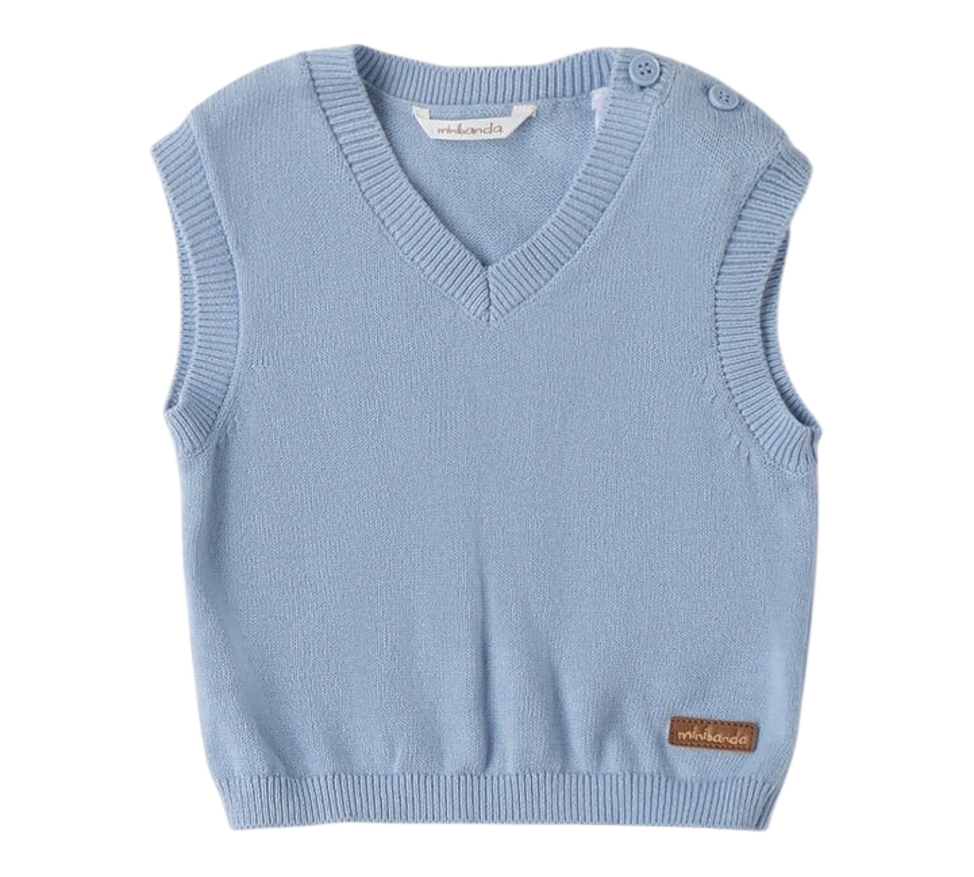 Minibanda Gilet Tinta Unita Scollo A V  per Neonato 3B641 AZZURRO MINIBANDA 
