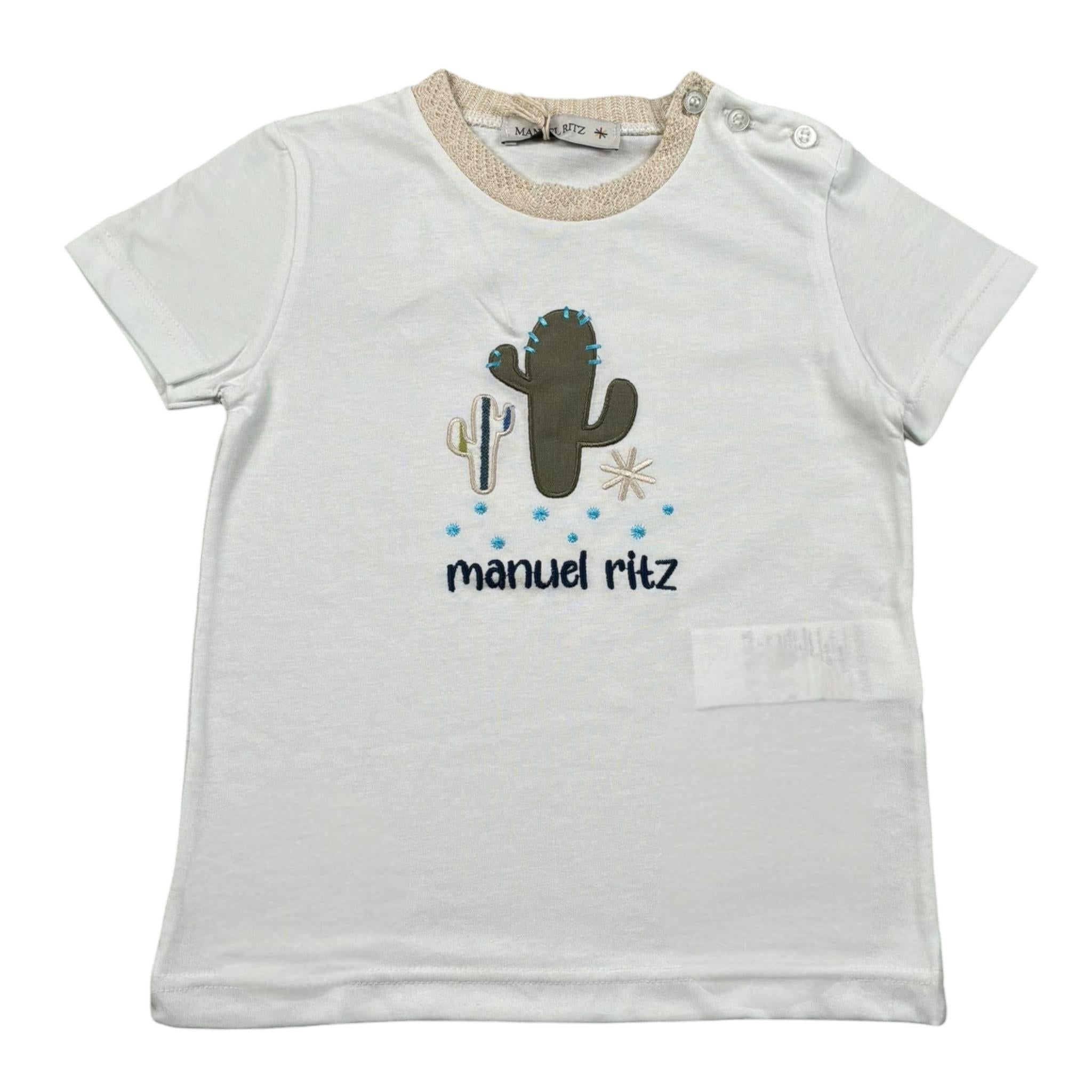 Manuel Ritz T-Shirt Girocollo Tinta Unita con Ricamo per Bambino MR3117X BIANCO MANUEL RITZ 
