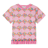 Stella Mccartney Solid Color Crew Neck T-Shirt With Pink Embossed Print For Girls