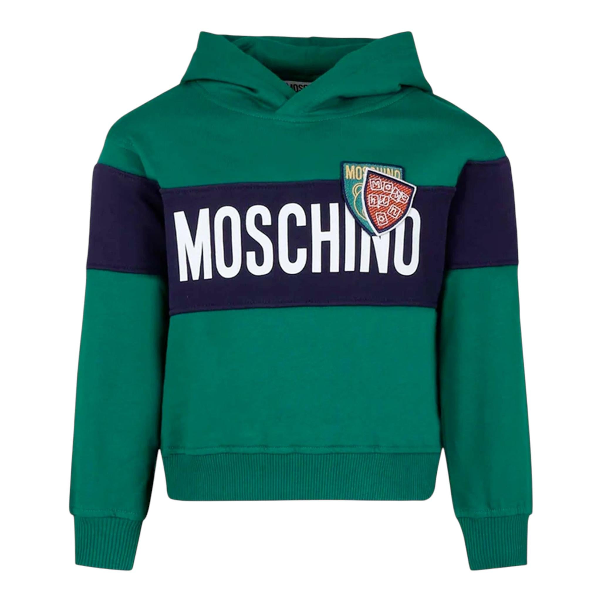 MOSCHINO felpa tinta unita con stampa e cappuccio Verde per Bambino HUF08G VERDE MOSCHINO 