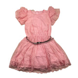 Liu Jo Solid Color Dress with Embroidery and Pink Belt for Baby Girl