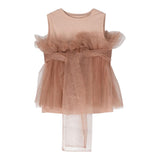 Dou Dou Top Solid Color Armhole With Camel Tulle For Girls