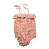 Zhoe &amp; Tobiah Baby Girl Solid Color Polka Dot Strap Romper Pink