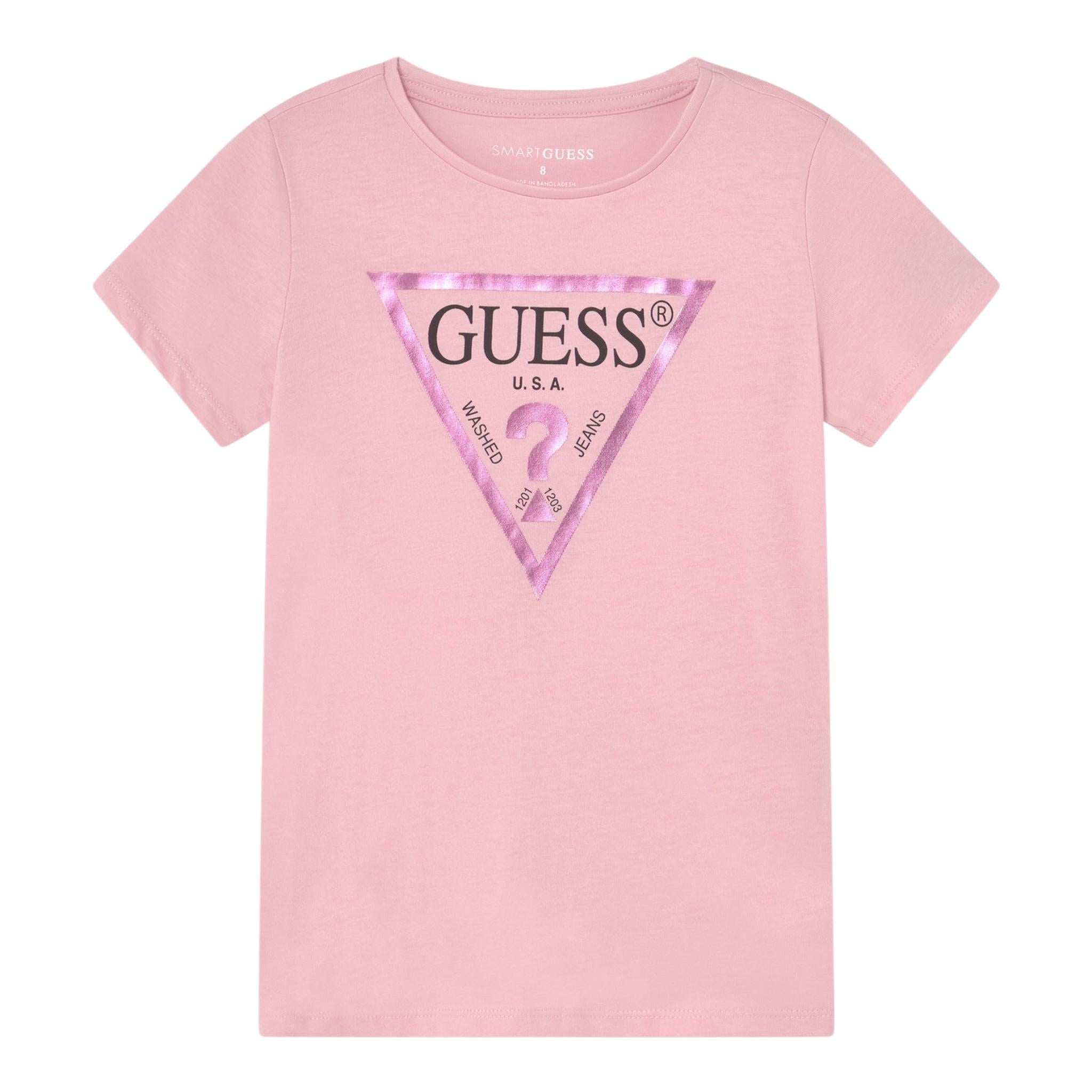 Guess T-Shirt Tinta Unita Girocollo con Stampa per Bambina H73I56K8HM0 ROSA GUESS 