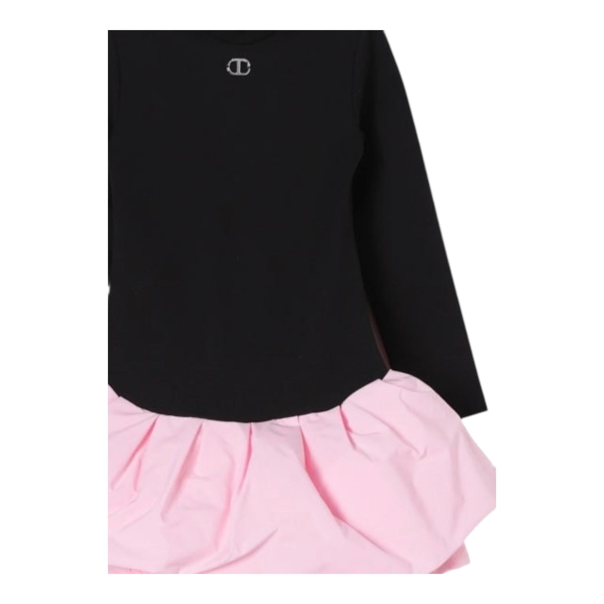 TWINSET abito manica lunga tinta unita con gonna in contrasto Nero per Bambina 242GJ2052X NERO TWINSET 