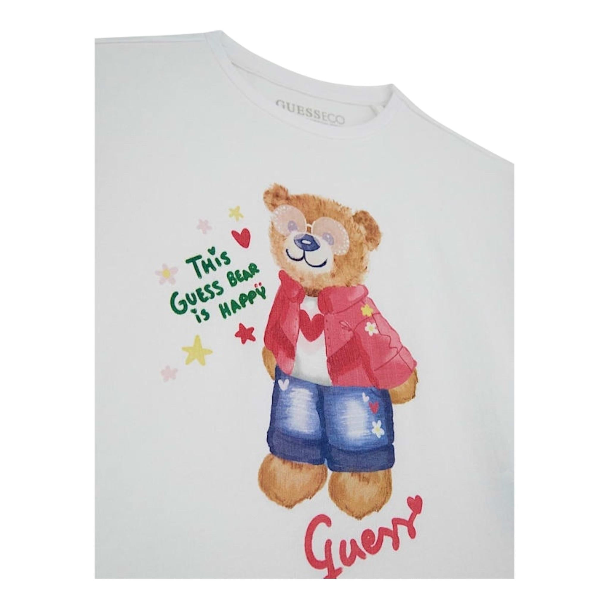 Guess T-Shirt Girocollo Tinta Unita con Stampa per Bambina K5RI12K6YW4 BIANCO GUESS 