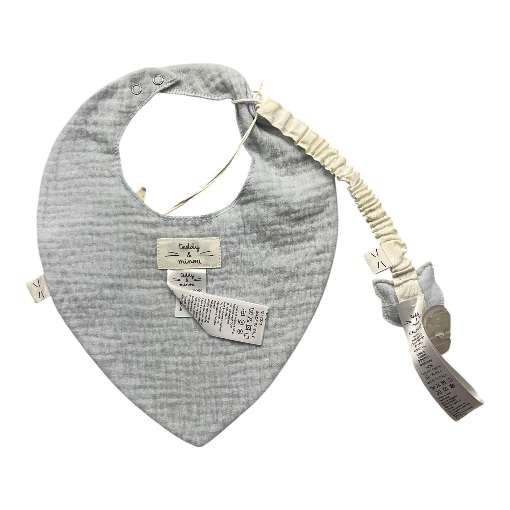 TEDDY E MINOU set bavetta-porta ciuccio tinta unita Azzurro per Neonato I23AC003C0059 AZZURRO TEDDY E MINOU 