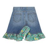 Marni Solid Color Denim Skirt With Contrasting Trim Blue For Girls