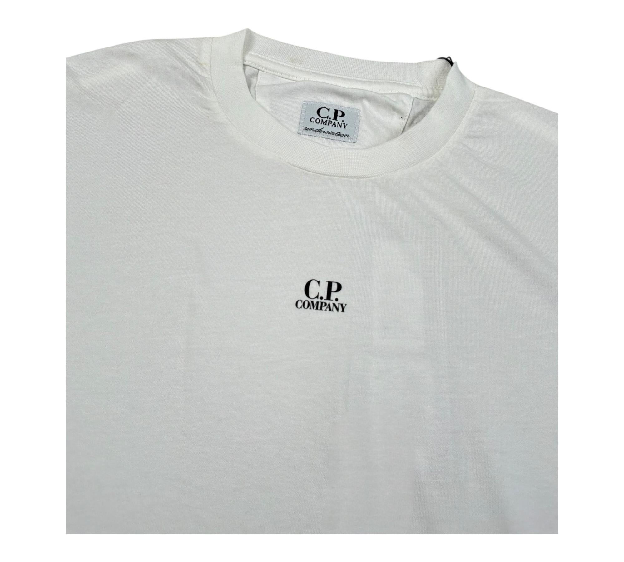 C.P. Company T-Shirt Girocollo Tinta Unita con Logo per Bambino CUM00I BIANCO C.P. COMPANY 