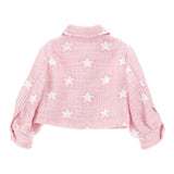 Monnalisa Solid Color Jacket With Pink Star Pattern For Girls