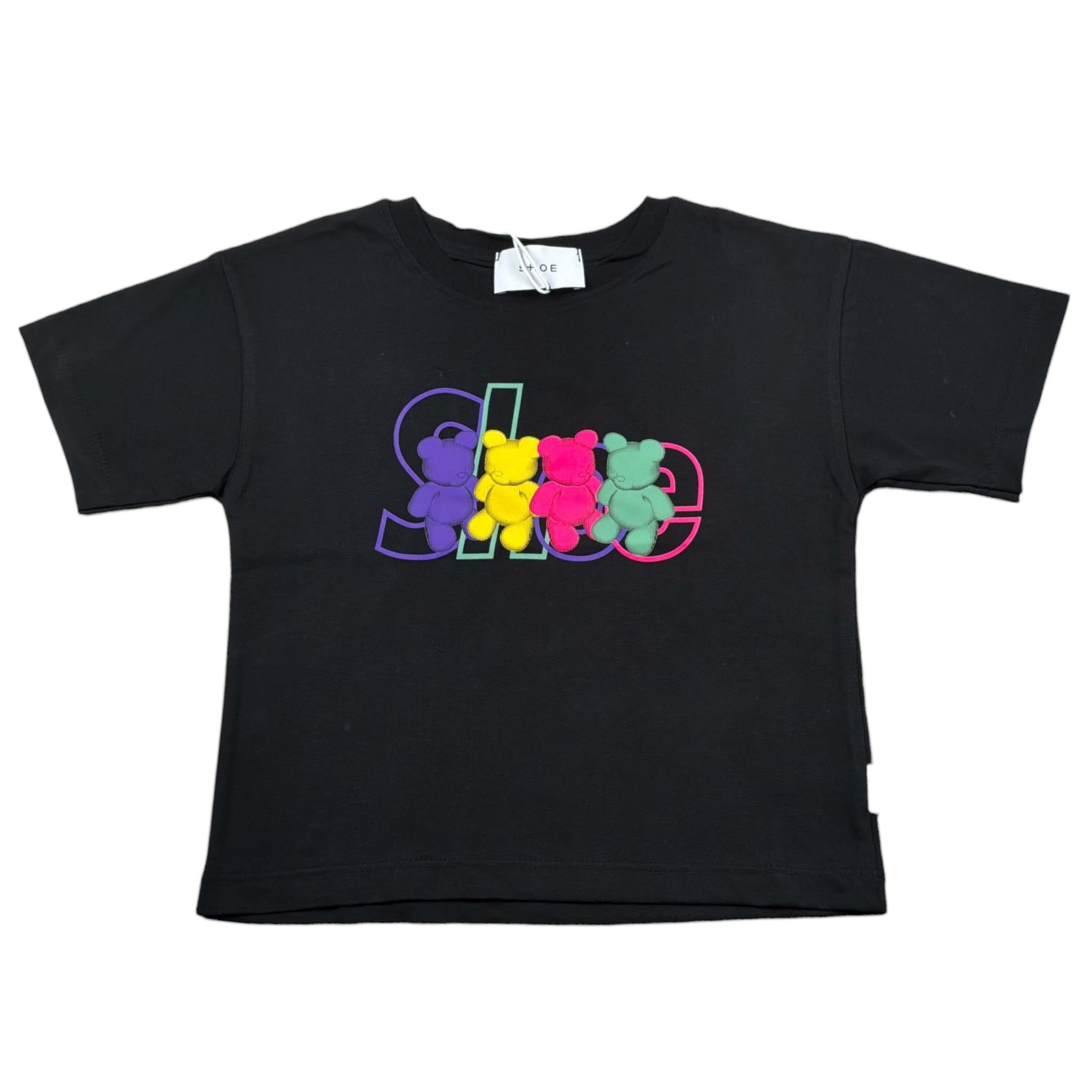 Shoe T-Shirt Girocollo tinta unita con Logo Nero per Bambina SHSS25G18 NERO SHOE 